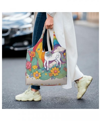 Cartoon Unicorns Extra Large Capacity Shoulder Canvas Bag For Shopping Travel Daily Use $12.99 Totes