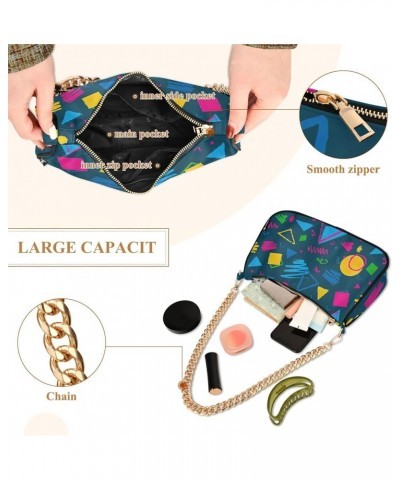 Dark Blue Geometrics Chain Shoulder Bag for Women Chain Purse Tote Handbags Dark Blue Geometrics $12.71 Shoulder Bags