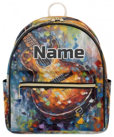 Watercolor Guitar Custom Mini Backpack Purse for Women Personalized Fashion Leather Small Backpack Shoulder Handbag Travel Ba...