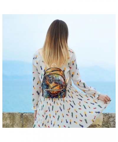 Watercolor Guitar Custom Mini Backpack Purse for Women Personalized Fashion Leather Small Backpack Shoulder Handbag Travel Ba...