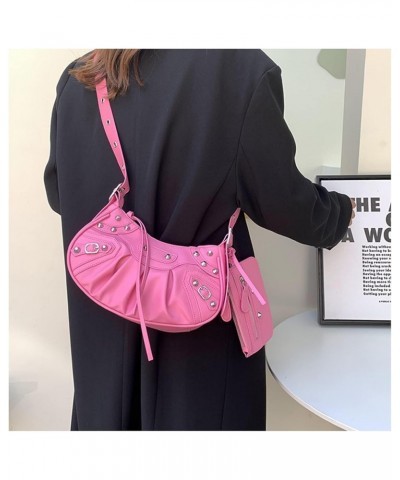 Shoulder Bags for Women Y2K Retro Cowboy Fabric Crossbody Bags with Heart Shaped Mirror Rhinestones Rivet Satchels Pink-slf $...