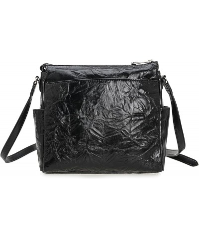 Women's Pleated Cowhide Casual Shoulder Crossbody bag Black $24.38 Shoulder Bags