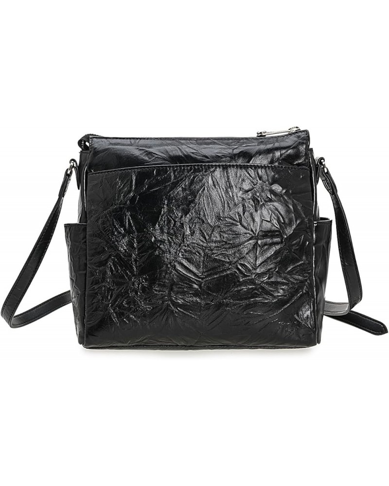 Women's Pleated Cowhide Casual Shoulder Crossbody bag Black $24.38 Shoulder Bags