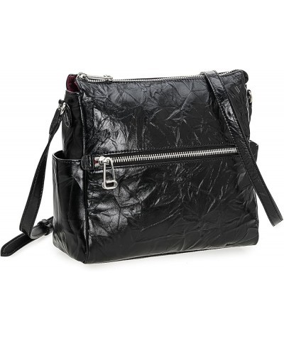 Women's Pleated Cowhide Casual Shoulder Crossbody bag Black $24.38 Shoulder Bags