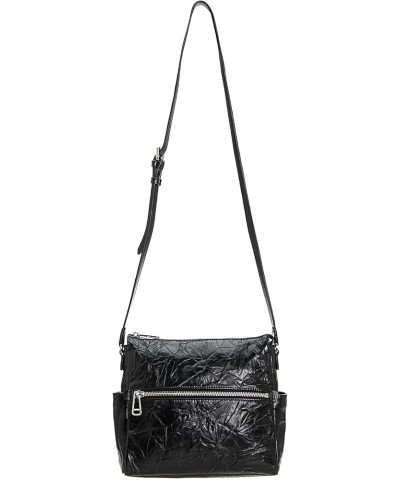 Women's Pleated Cowhide Casual Shoulder Crossbody bag Black $24.38 Shoulder Bags