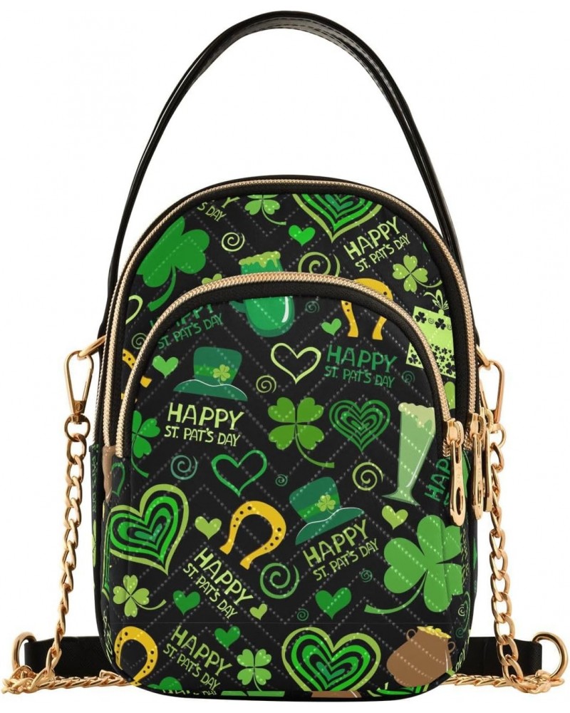 St. Patrick's Day Small Crossbody Handbag for Women Mini Over Shoulder Purse with Three Zippered Pockets Durable Sling Bag fo...