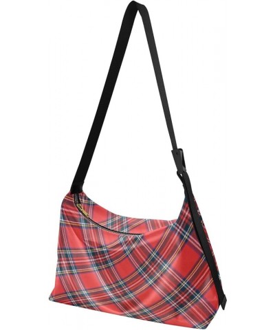 Hobo Shoulder Bag for Women Men PU Leather Crossbody Bag Slouchy Tote Handbags for Travel Work Stewart Tartan Plaid Red $18.1...