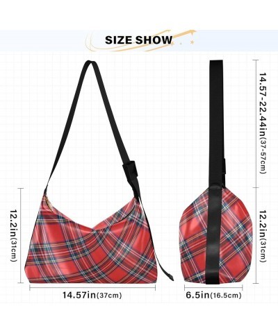 Hobo Shoulder Bag for Women Men PU Leather Crossbody Bag Slouchy Tote Handbags for Travel Work Stewart Tartan Plaid Red $18.1...