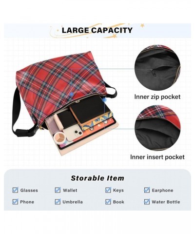 Hobo Shoulder Bag for Women Men PU Leather Crossbody Bag Slouchy Tote Handbags for Travel Work Stewart Tartan Plaid Red $18.1...