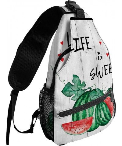 Sling Bag Crossbody Bag for Women Men Welcome Summer Watermelon Waterproof Hiking Backpack Lightweight Chest Shoulder Bag Day...