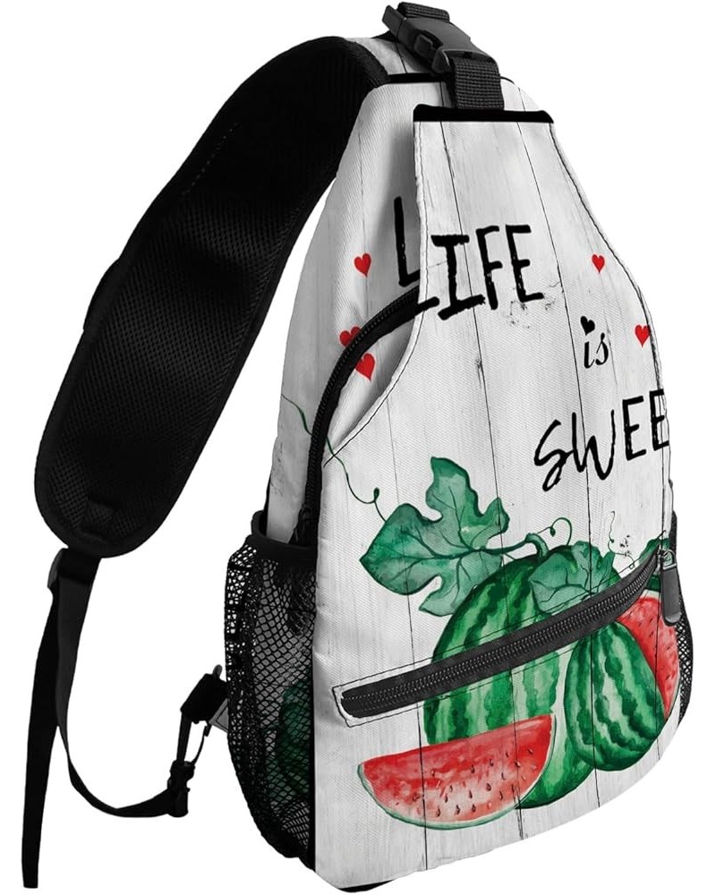 Sling Bag Crossbody Bag for Women Men Welcome Summer Watermelon Waterproof Hiking Backpack Lightweight Chest Shoulder Bag Day...