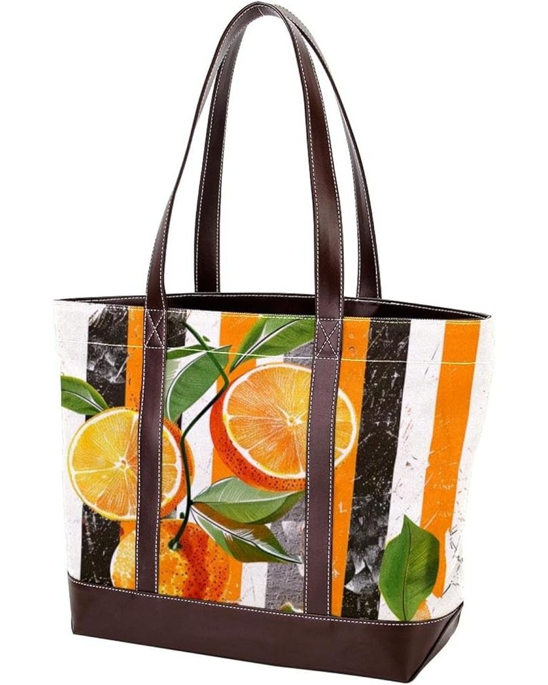 Canvas Tote Bags, Large Tote Bag, Tote Bag with Zipper, Orange Black White Stripes, Womens Tote Bags for Work Pattern 1977 $2...