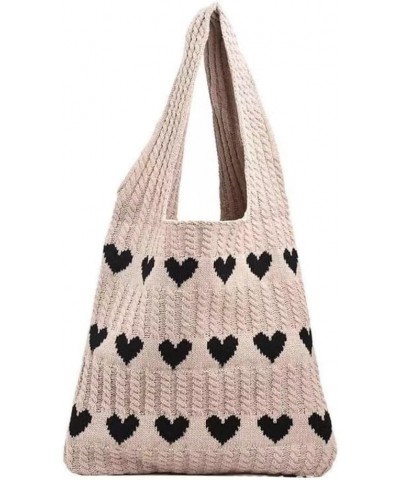 Crochet Bag Tote Bag for Women Cutecore Bags Heart Tote Bag Cute Knitting Bag Fairycore Hobo Bag Beach Bag (Khaki) Khaki $13....