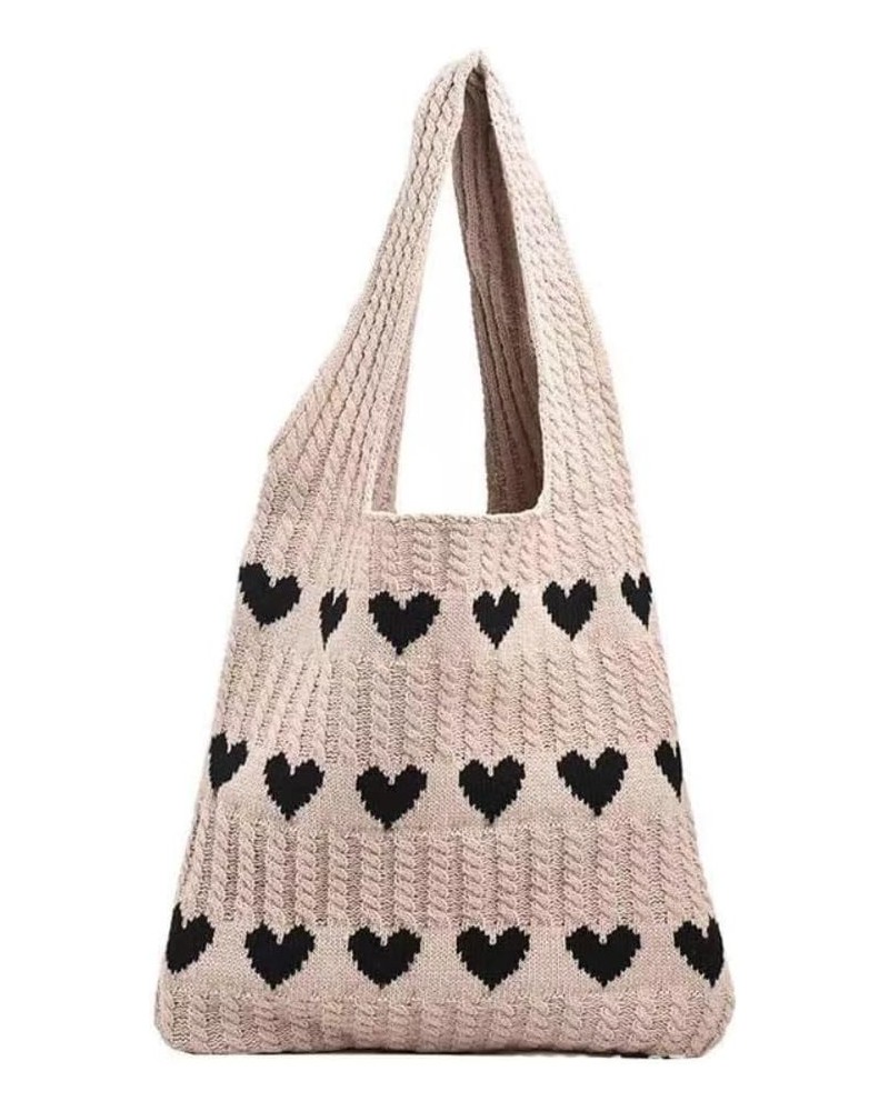 Crochet Bag Tote Bag for Women Cutecore Bags Heart Tote Bag Cute Knitting Bag Fairycore Hobo Bag Beach Bag (Khaki) Khaki $13....