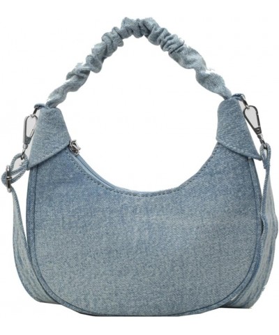 Denim Crescent-shaped Shoulder Bag Classic Denim Women Cross-body Purse Retro Dumpling Handle Bag for Outdoors 2024 Light Blu...