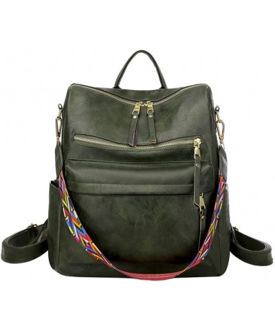 PU retro women's minimalist backpack, portable, tote bag (Color : Grass Green) Dark Green $25.18 Backpacks