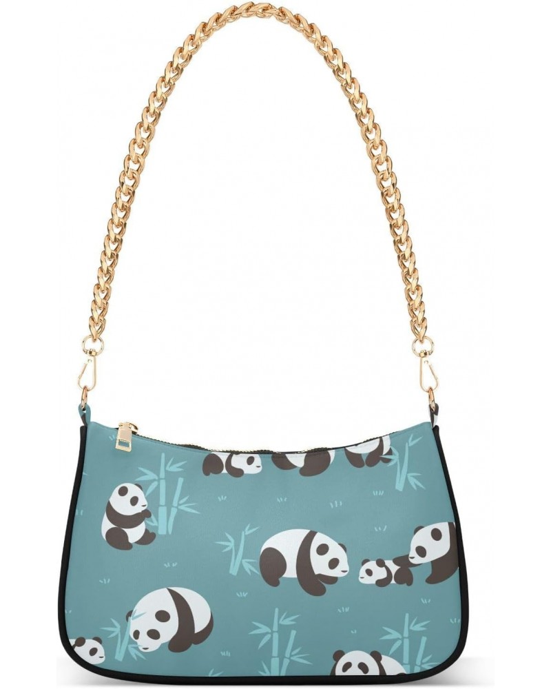 Shoulder Bag Retro Panda Bamboo Blue Women Clutch Handbag Shoulder Purch Date Chain Bag Tote Bag Spring Holiday Birthday Gift...