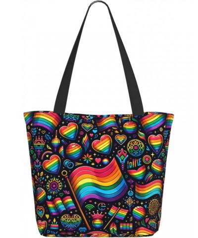 Women Shoulder Bag Lgbt-Pride-Rainbow Foldable Tote Bag With Zipper Closure Casual Shopping Purse Daily Bag $12.58 Totes