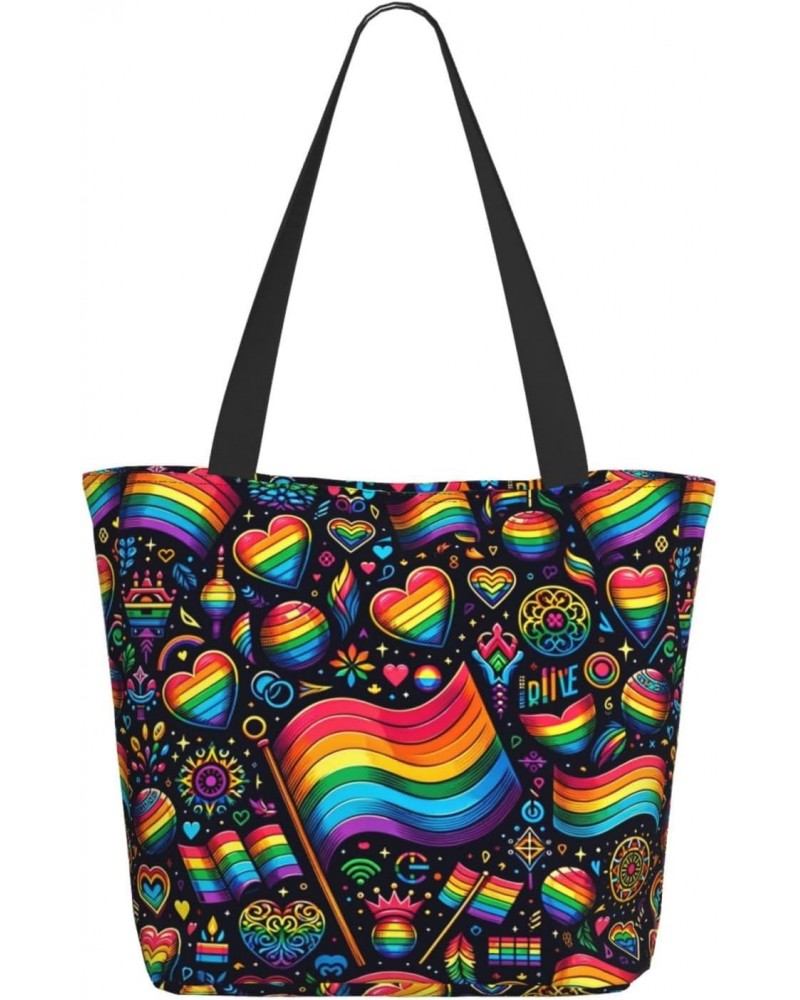 Women Shoulder Bag Lgbt-Pride-Rainbow Foldable Tote Bag With Zipper Closure Casual Shopping Purse Daily Bag $12.58 Totes