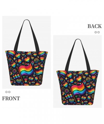 Women Shoulder Bag Lgbt-Pride-Rainbow Foldable Tote Bag With Zipper Closure Casual Shopping Purse Daily Bag $12.58 Totes