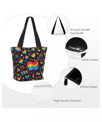 Women Shoulder Bag Lgbt-Pride-Rainbow Foldable Tote Bag With Zipper Closure Casual Shopping Purse Daily Bag $12.58 Totes