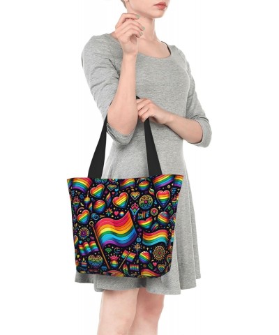 Women Shoulder Bag Lgbt-Pride-Rainbow Foldable Tote Bag With Zipper Closure Casual Shopping Purse Daily Bag $12.58 Totes