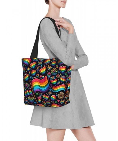 Women Shoulder Bag Lgbt-Pride-Rainbow Foldable Tote Bag With Zipper Closure Casual Shopping Purse Daily Bag $12.58 Totes