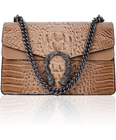 Crossbody Bag and Satchel Purse for Women - Fashion Snake Print Chain Purse Luxury PU Leather HandBag Z-crocodile Khaki $16.3...