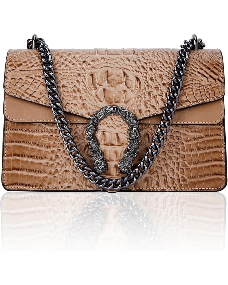 Crossbody Bag and Satchel Purse for Women - Fashion Snake Print Chain Purse Luxury PU Leather HandBag Z-crocodile Khaki $16.3...