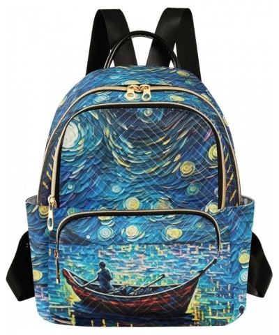 Women's Medium Fashion Backpack Van Gogh Night Lake Print Ladies Travel Daypack Aesthetic Shoulder Bag 10.2×5.1×12.5 IN $18.3...