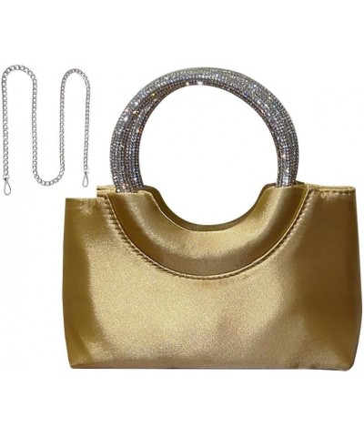 Women's Satin Evening Bag with Rhinestone Handle,Clutch Handbag with Shoulder Strap Gold $14.00 Evening Bags