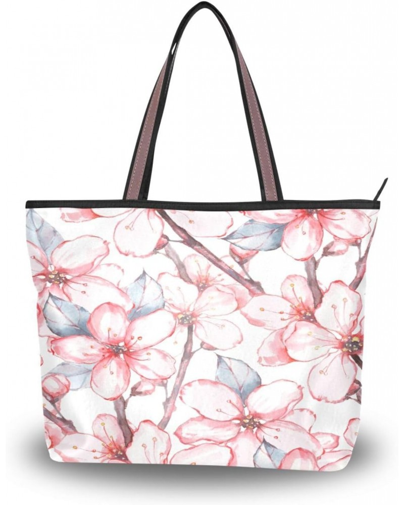 Womens Tote Bag, Watercolor Pink Floral Ladies Zip Shoulder Shopping Bag Handbags $9.84 Shoulder Bags