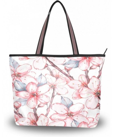 Womens Tote Bag, Watercolor Pink Floral Ladies Zip Shoulder Shopping Bag Handbags $9.84 Shoulder Bags