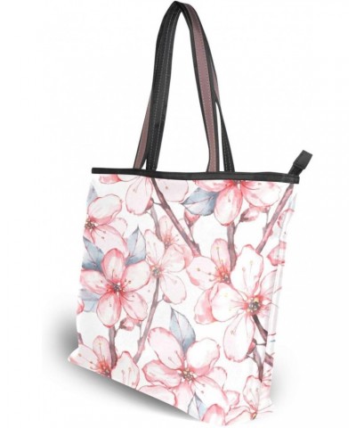 Womens Tote Bag, Watercolor Pink Floral Ladies Zip Shoulder Shopping Bag Handbags $9.84 Shoulder Bags