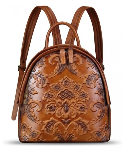 Genuine Leather Backpack for Women Purse Retro Embossed Leather Knapsack Handmade Rucksack Casual Daypack (Brown) Brown $61.5...