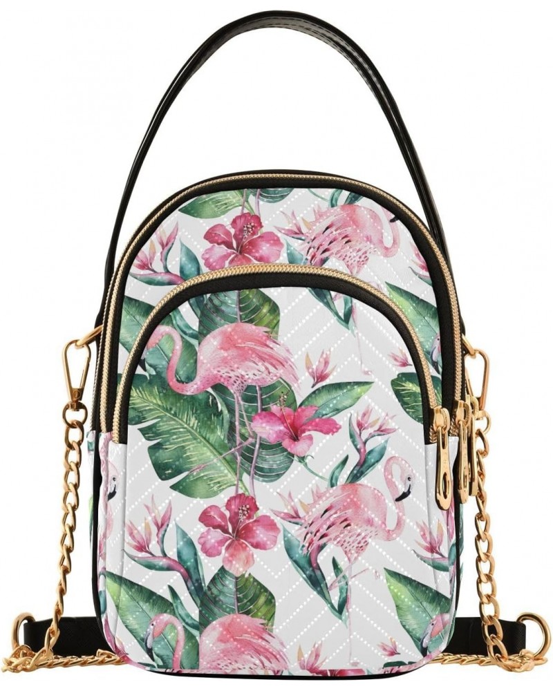 Flamingo Leaves Floral Crossbody Bags for Women Small Chain Shoulder Bag Purse Hand Bag for Trip Gifts Work $13.25 Shoulder Bags