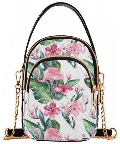 Flamingo Leaves Floral Crossbody Bags for Women Small Chain Shoulder Bag Purse Hand Bag for Trip Gifts Work $13.25 Shoulder Bags