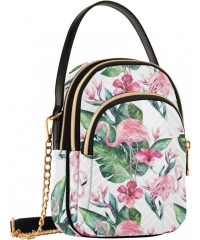 Flamingo Leaves Floral Crossbody Bags for Women Small Chain Shoulder Bag Purse Hand Bag for Trip Gifts Work $13.25 Shoulder Bags