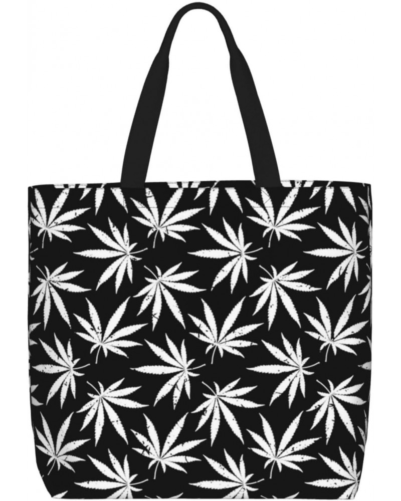 Women'S Soft Tote Shoulder Bag Vintage-White-Marijuana Foldable Travel Purse With Zipper Closure $15.07 Totes