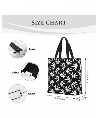 Women'S Soft Tote Shoulder Bag Vintage-White-Marijuana Foldable Travel Purse With Zipper Closure $15.07 Totes