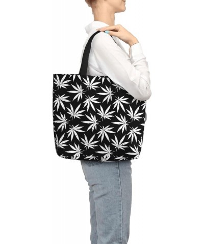 Women'S Soft Tote Shoulder Bag Vintage-White-Marijuana Foldable Travel Purse With Zipper Closure $15.07 Totes