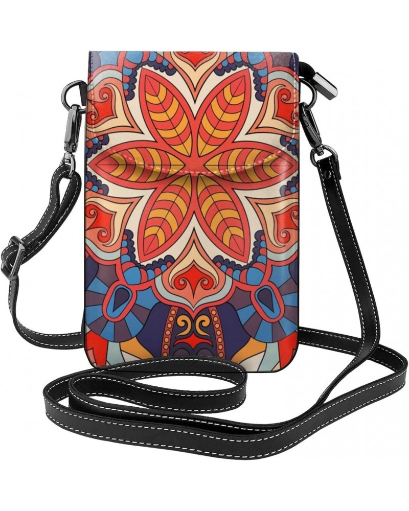 Colorful Mandala Pattern Leather Cell Phone Crossbody Wallet Purses Small Crossbody Bags for Women $20.39 Crossbody Bags