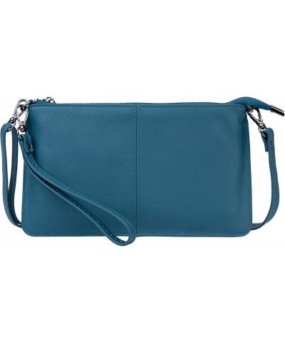 Genuine Leather Wristlet Purses for Women, Envelope Clutch Wallet Small Crossbody Bags for Dressy Evening Lake Blue $15.91 Wr...