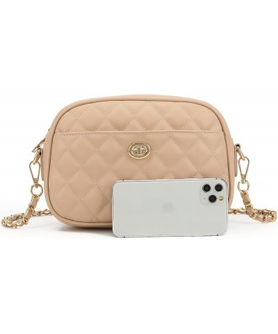 Quilted Crossbody Bag Small Lightweight Shoulder Purse Top Zipper Phone Pocket Taupe-lm725 $14.49 Crossbody Bags