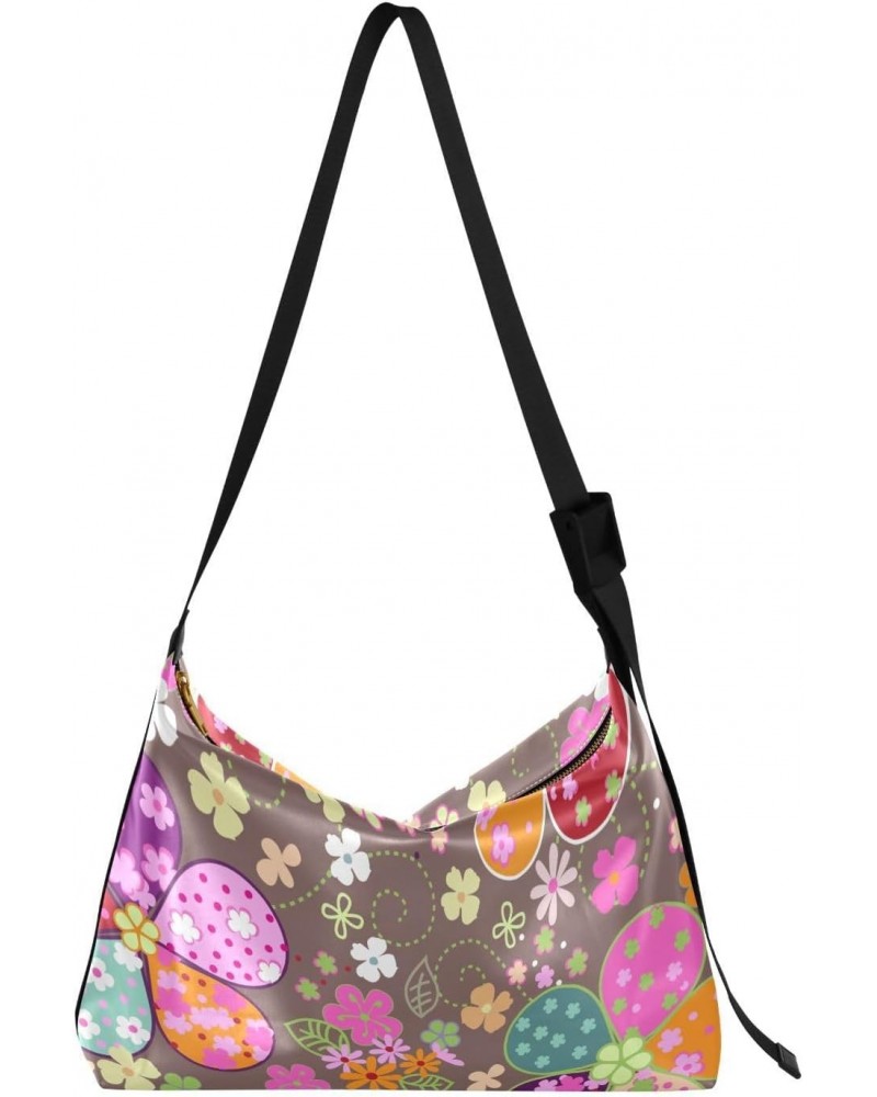 Colorful Floral Flowers Tote Bag for Women Large Hobo Bags Womens Cross Body Purses Shopping Work Bag with Adjustable Strap f...