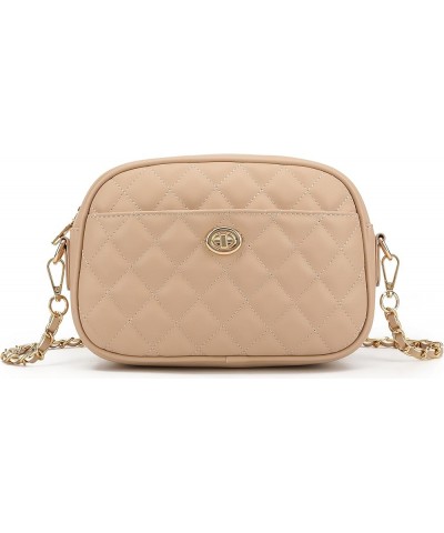 Quilted Crossbody Bag Small Lightweight Shoulder Purse Top Zipper Phone Pocket Taupe-lm725 $14.49 Crossbody Bags