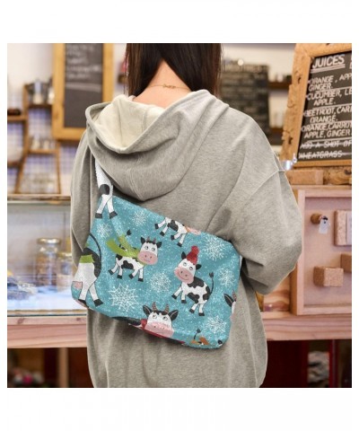 Snowflakes Cow Shoulder Tote Bags for Women Furry Crossbody bag Hobo Handbag Purses for Travel Work College $8.61 Totes