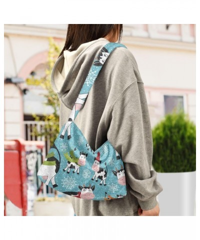 Snowflakes Cow Shoulder Tote Bags for Women Furry Crossbody bag Hobo Handbag Purses for Travel Work College $8.61 Totes