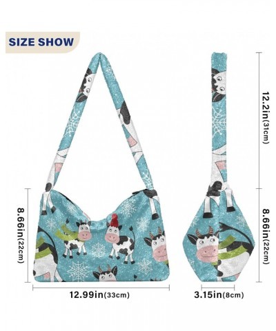 Snowflakes Cow Shoulder Tote Bags for Women Furry Crossbody bag Hobo Handbag Purses for Travel Work College $8.61 Totes