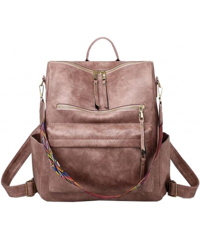 PU retro women's minimalist backpack, portable, tote bag Pink $18.67 Backpacks